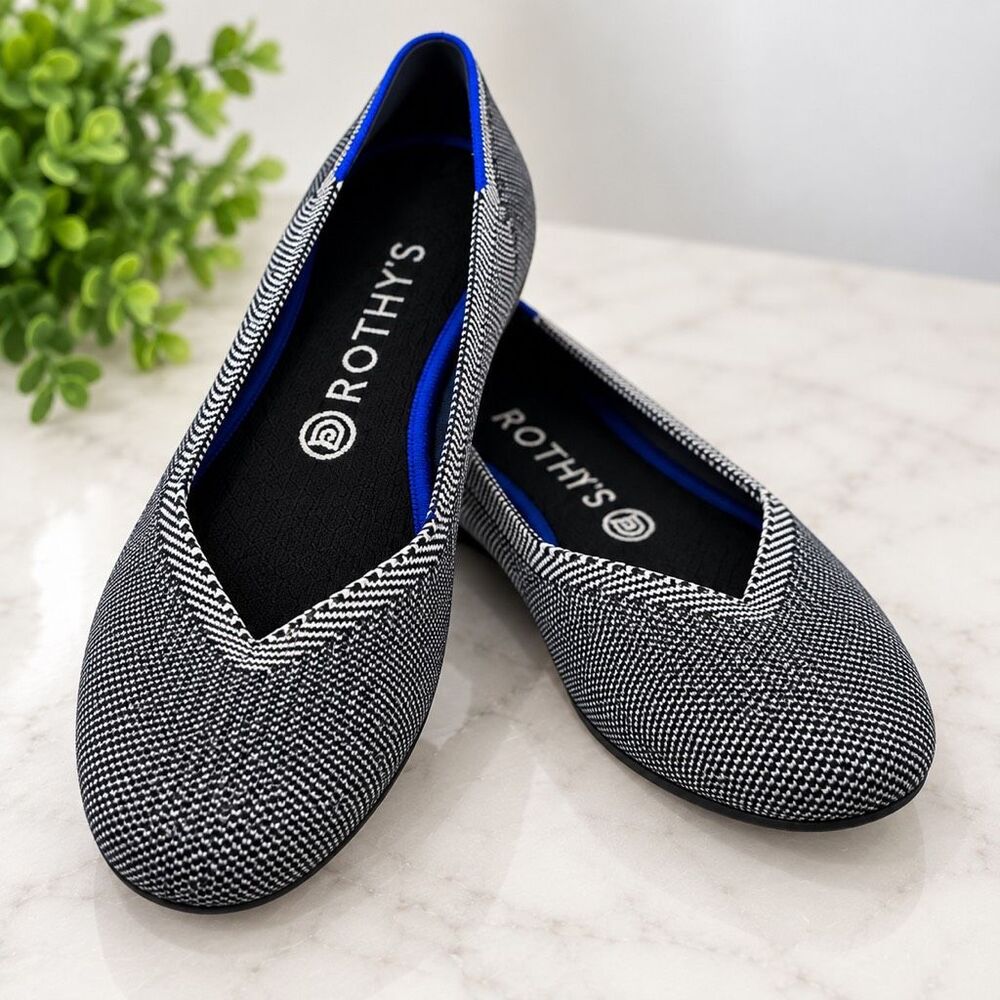Rothy’s The Flat Women’s Size 8 Black White Knit Trim Ballet Flats